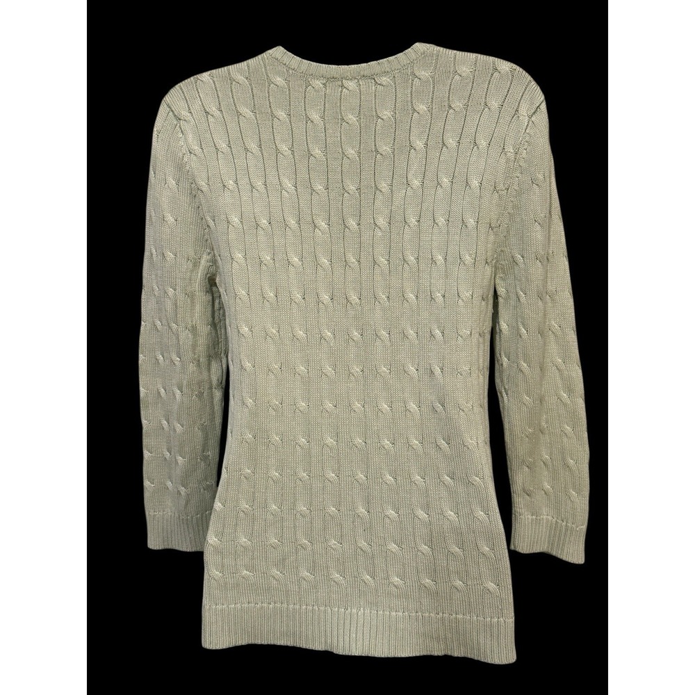 Ralph Lauren Women Sweater S Cable Silk V-Neck Pistachio Pullover EUC Preppy - Picture 6 of 8